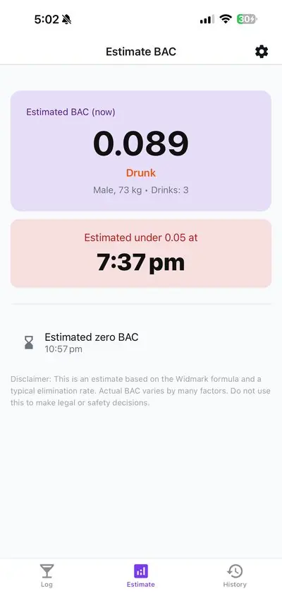 DrinkDok BAC estimate